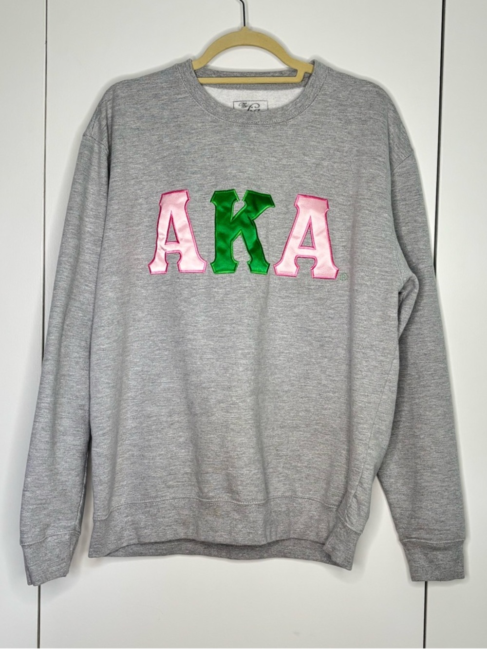 Gray Alpha Kappa Alpha Sweatshirt with Pink & Green AKA Lettering - size XL